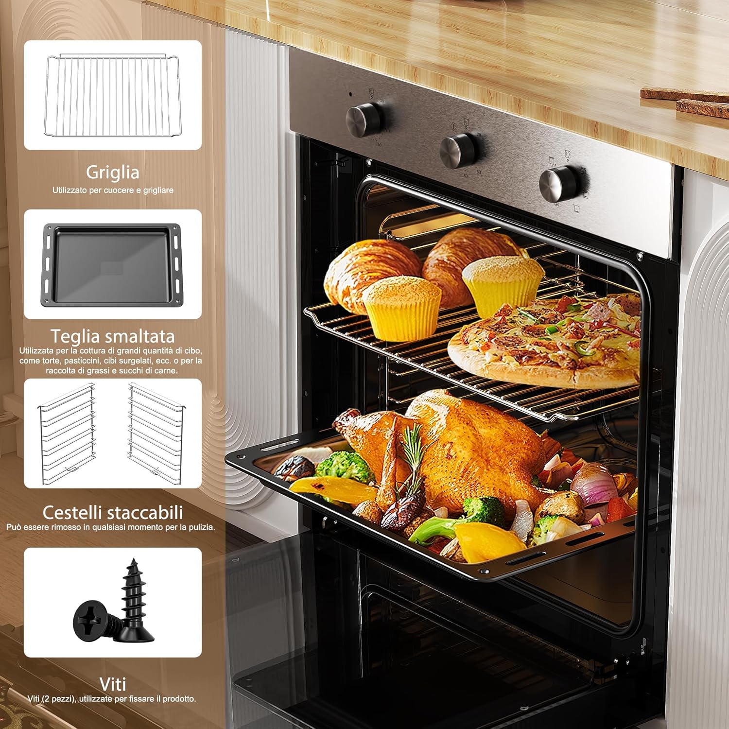 Karinear - four encastrable 60 L - 60 cm, chaleur tournante, 6 programmes