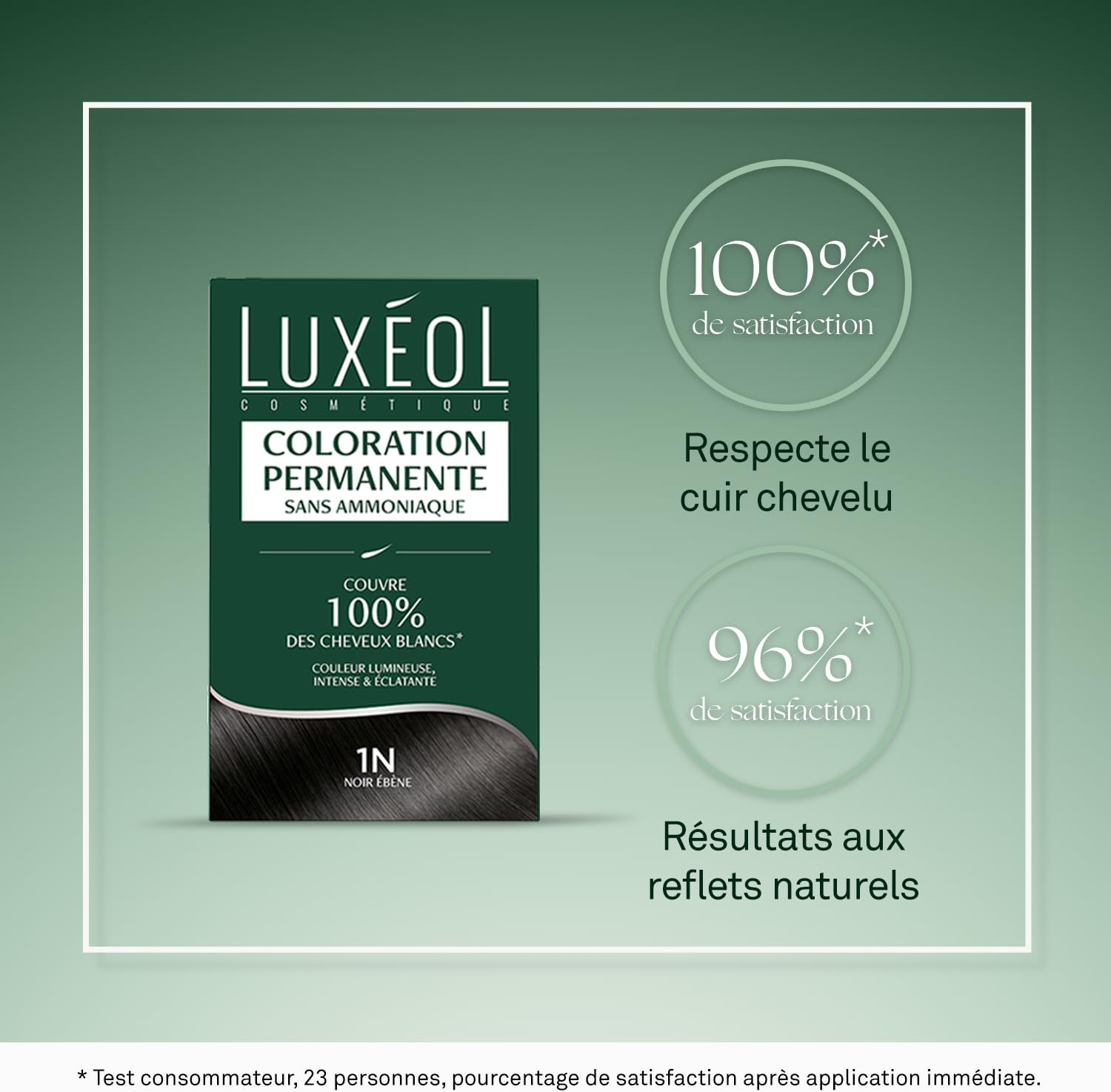 Luxéol - Coloration Permanente 1N - 60ml - Noir ébène, sans ammoniaque, couvre 100% cheveux blancs