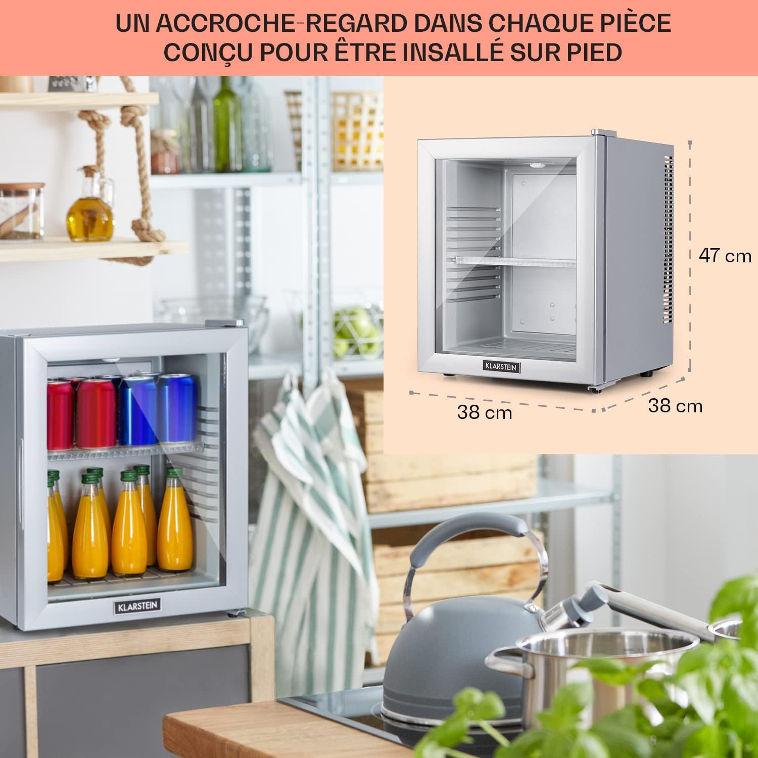 Klarstein - Brooklyn - 23L mini frigo bar, porte vitrée, silencieux
