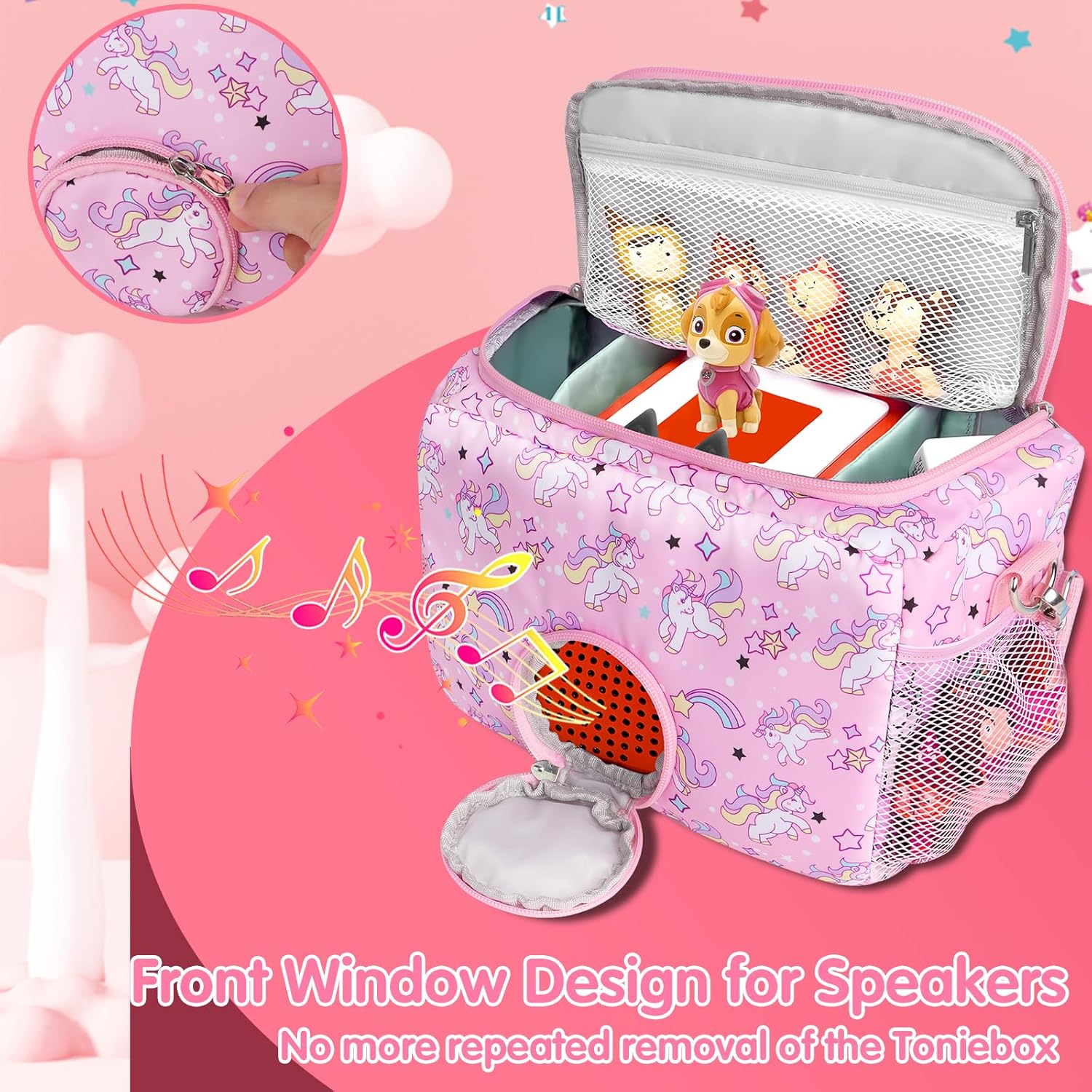 Étui de transport - rangement Toniebox, rose, accessoires, sangle réglable