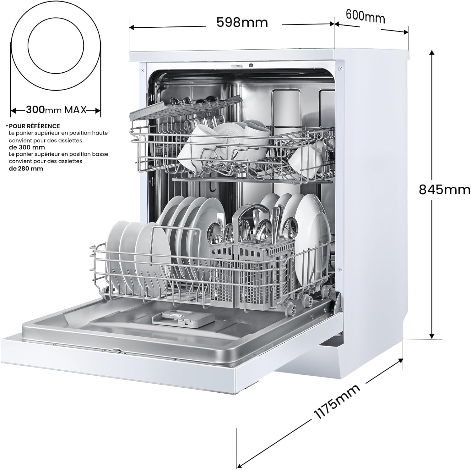 COMFEE' - lave-vaisselle pose libre, 14 couverts, 44 dB, écran LED, FD1435E-X