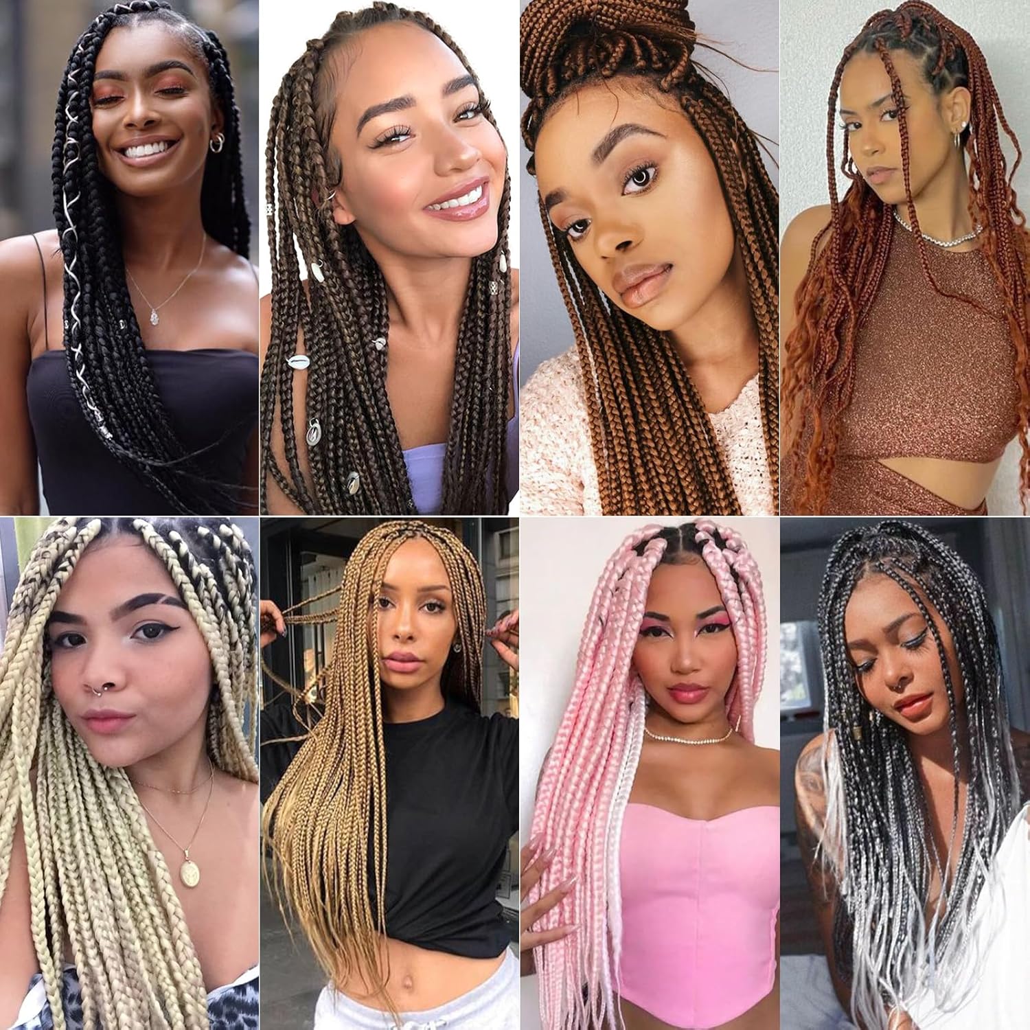 Rajout cheveux tressés - 20 pouces - ombre noir argent, lot de 6, T1B/Silver#