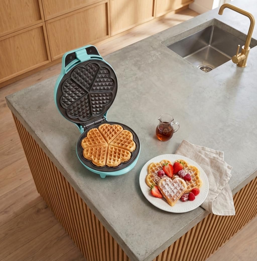 Bestron - gaufrier rétro, cœur, 700W, antiadhésif, menthe, verts