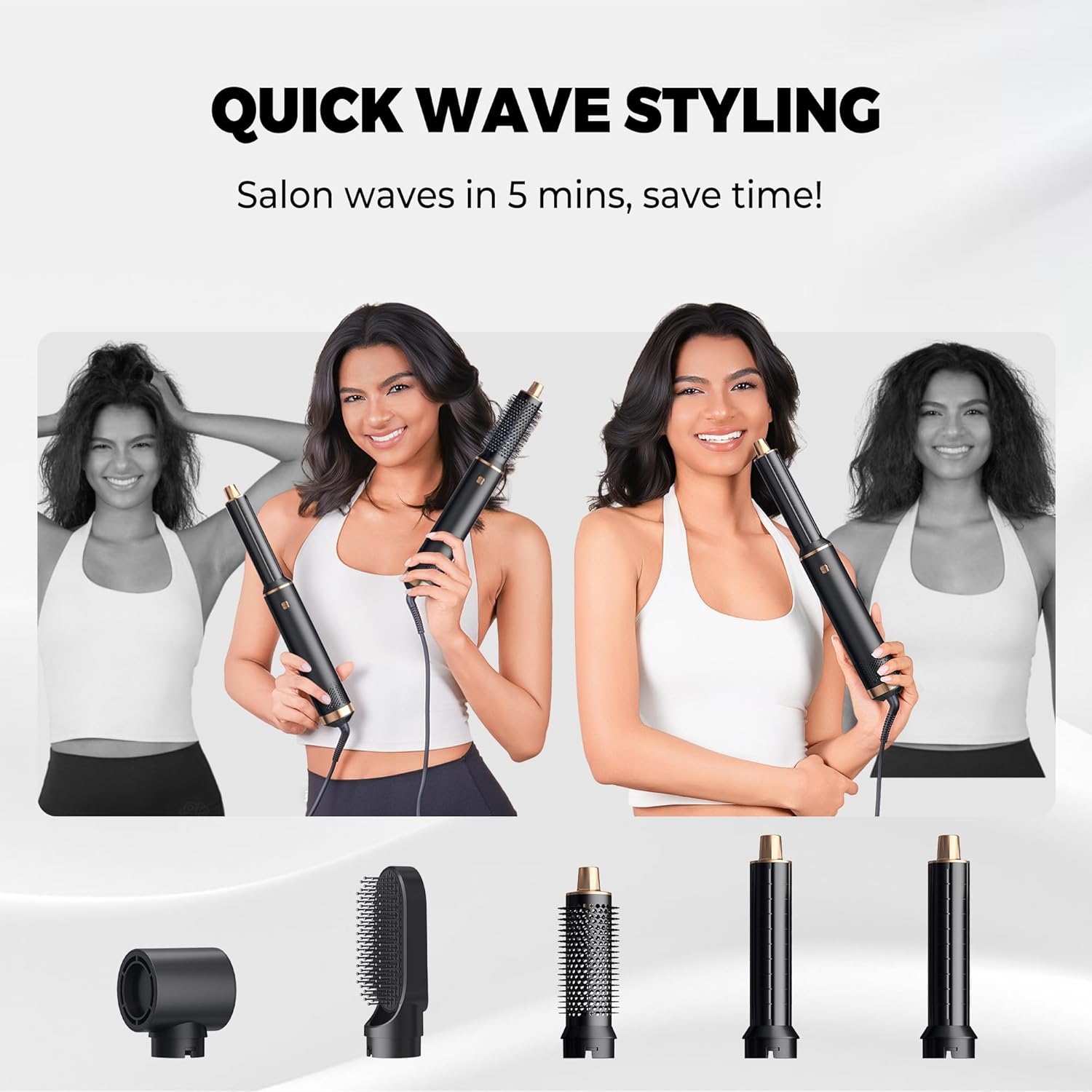 Air Styler 5 en 1 - 1000W - sèche-cheveux ionique, brosse soufflante, boucleur