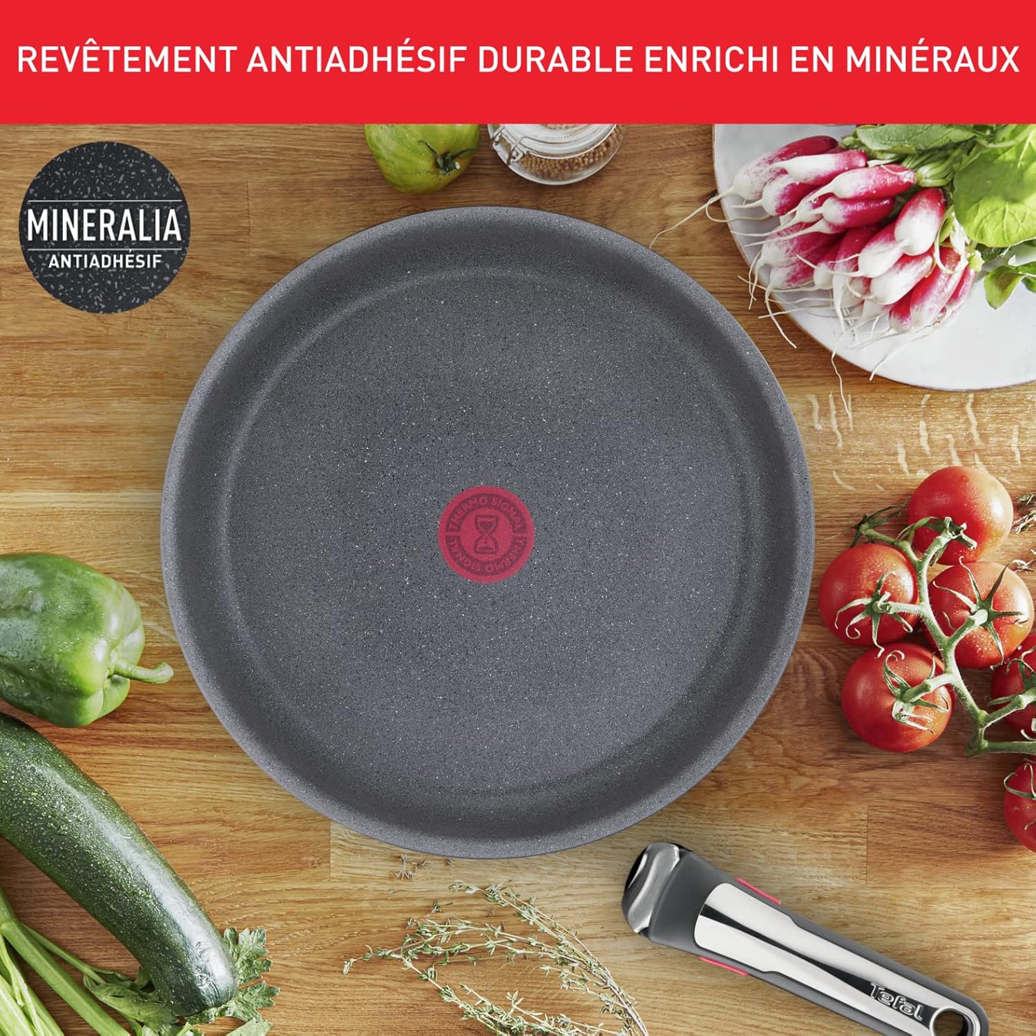 Tefal - Ingenio Natural On - 2 poêles, 1 casserole, poignée amovible, induction, antiadhésif, empilable, L7669402