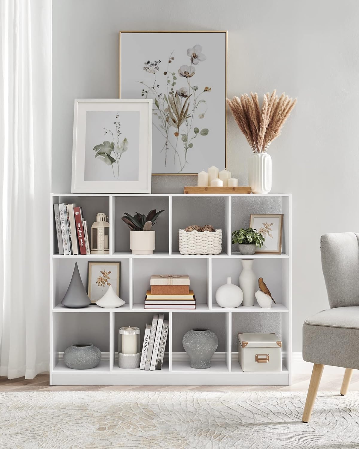 VASAGLE - bibliothèque modulable 30x126x100cm, 11 compartiments, blanc LBC054T14