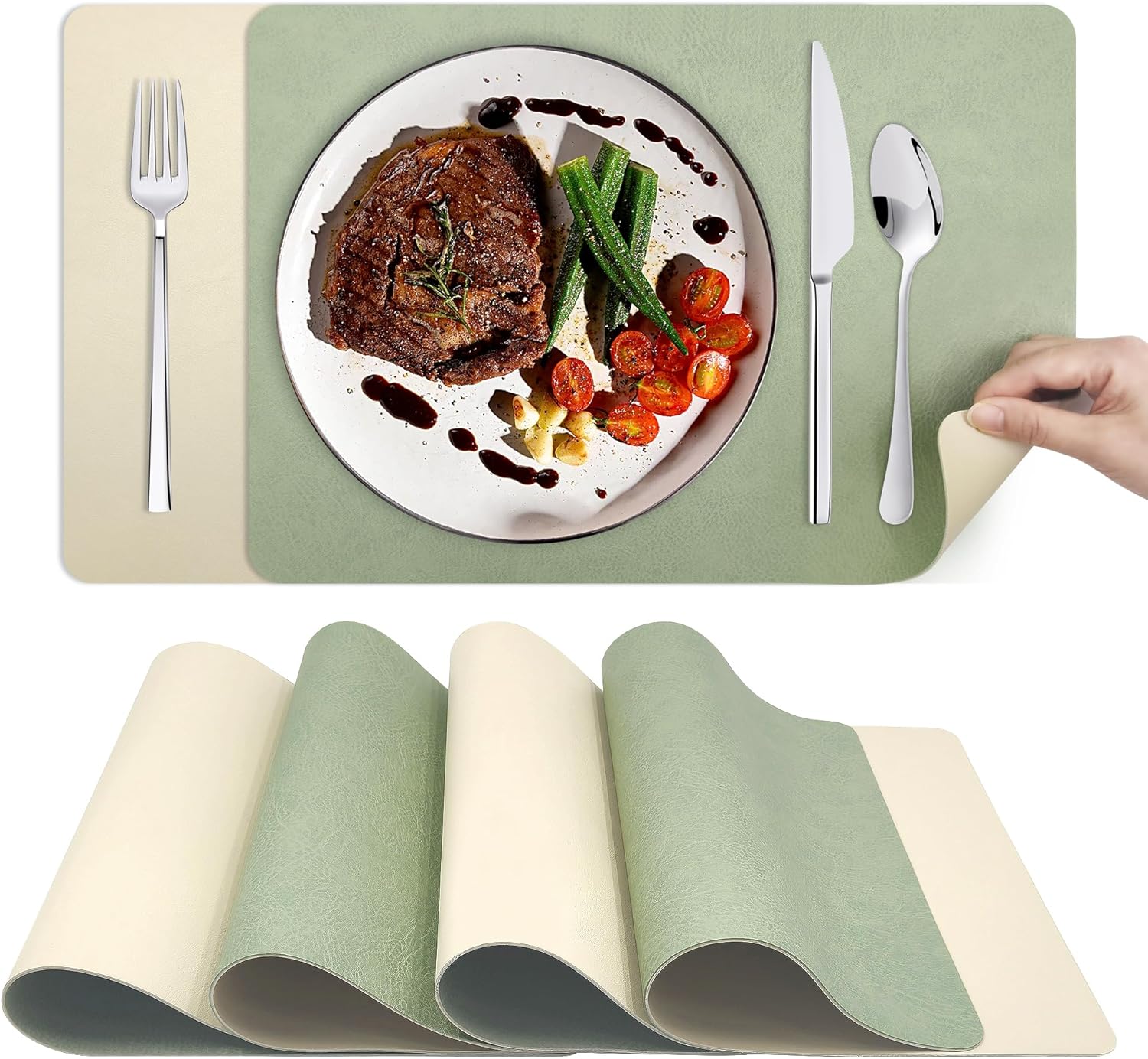 KitchenBoss - Set de table double face 43x30 cm - lot de 6 lavables antidérapants