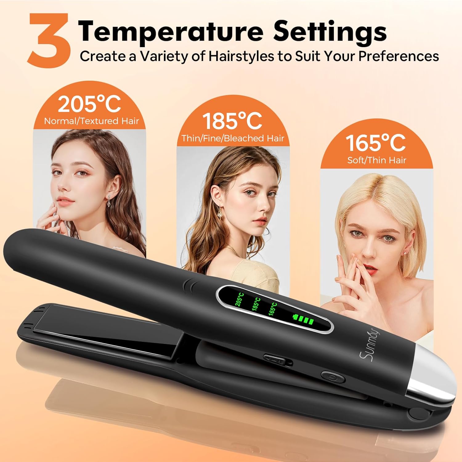 SUNMAY - Lisseur 2en1 sans fil, titane, 5000mAh, 3 températures, mini, noir