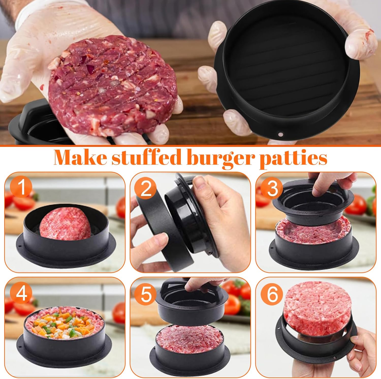 Presse hamburger 4 en 1 - avec 100 feuilles papier sulfurisé - idéal burgers et sandwiches