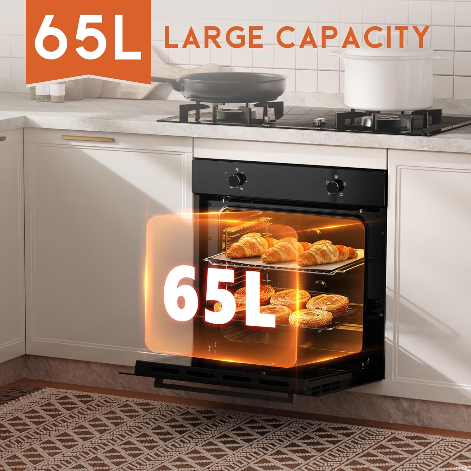 Four encastrable 60cm - 65L, 2200W, 4 fonctions, ventilateur, prise