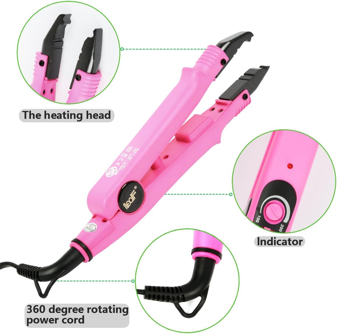 Qliver - Pince professionnelle extension cheveux - Température constante - Rose