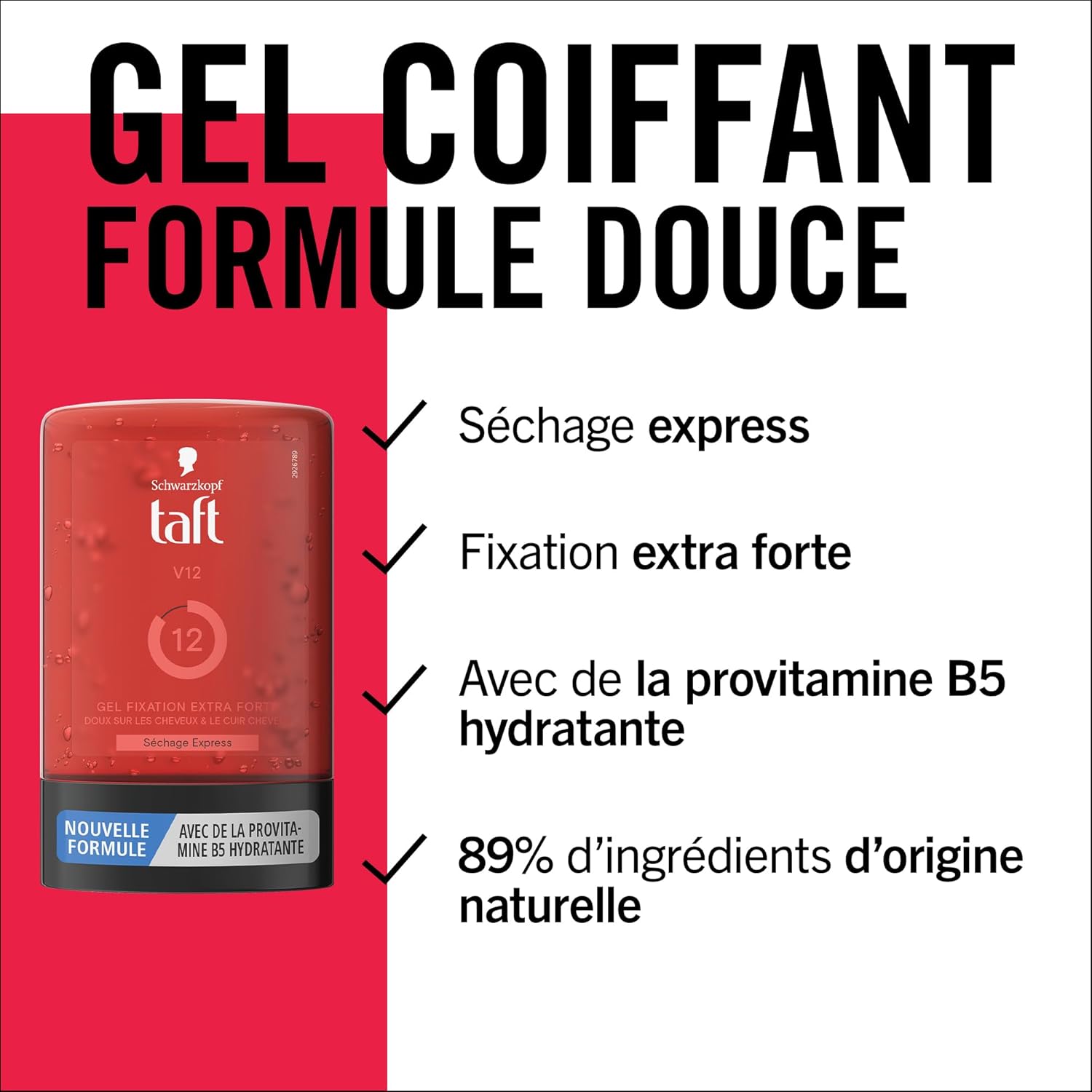 Schwarzkopf - Taft V12 - gel coiffant 250ml - fixation forte, séchage rapide