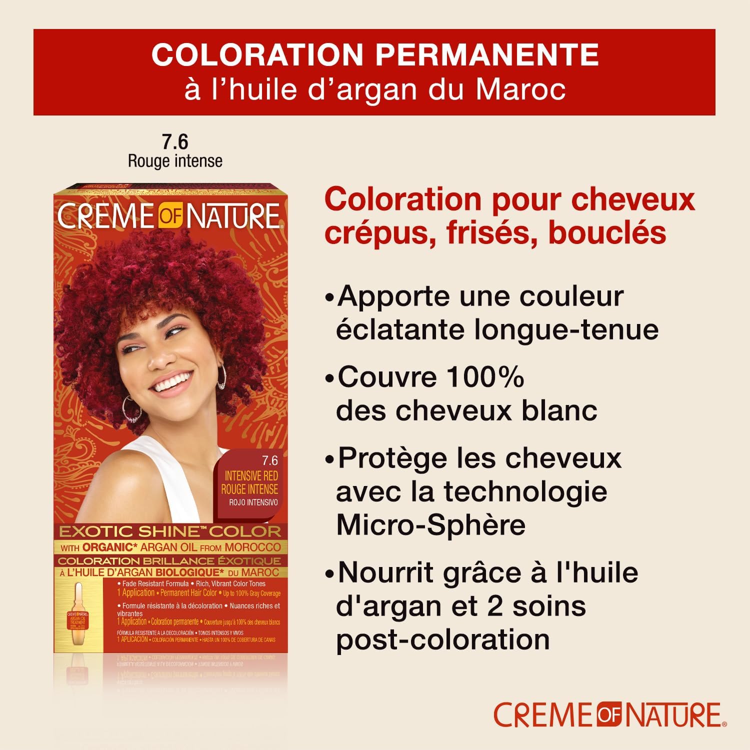 Creme of Nature - Argan Oil coloration permanente - Rouge intense, couvre 100% cheveux blancs, pour cheveux bouclés à cr