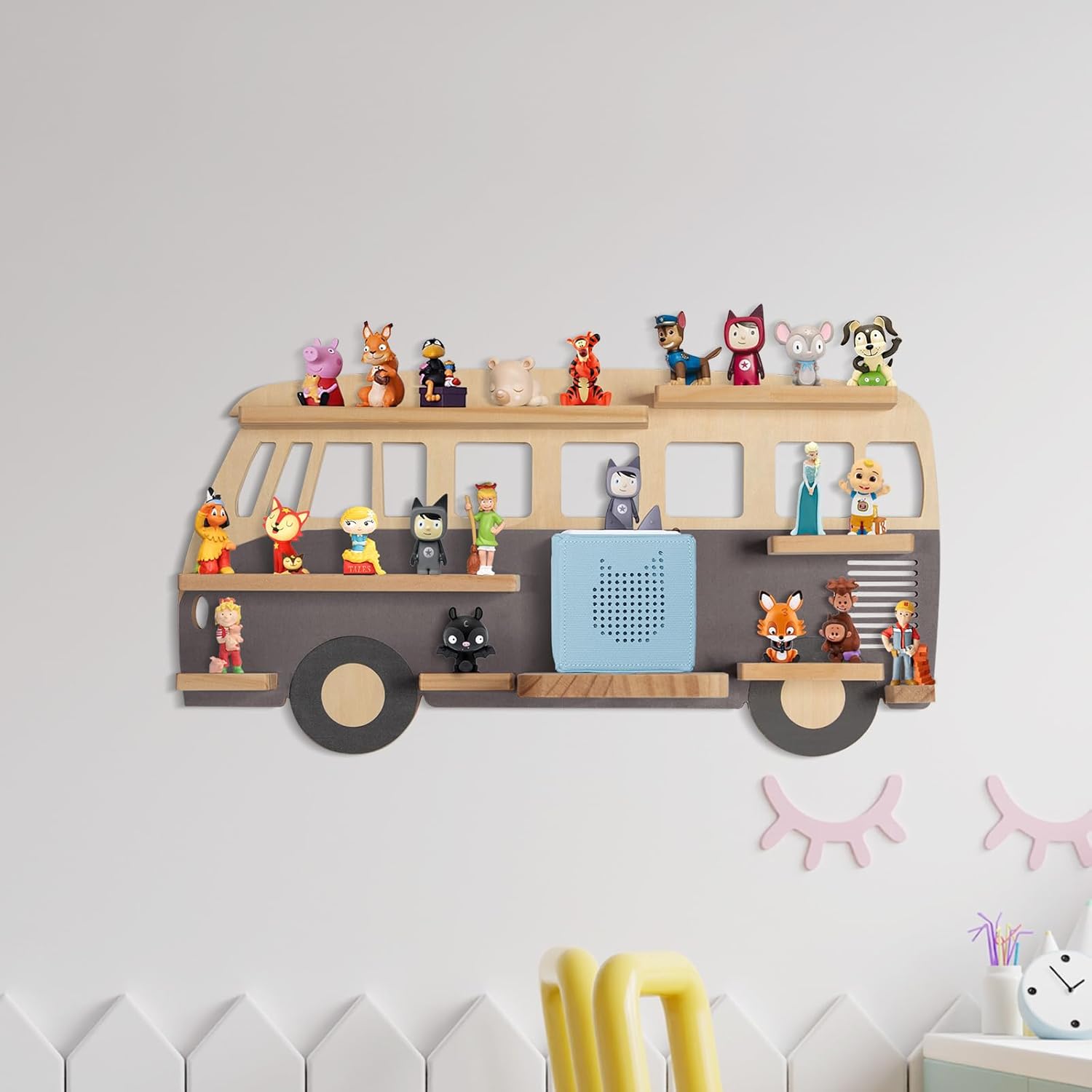 Todeco - étagère magnétique bus gris - murale, 20-25 Tonies, enfant