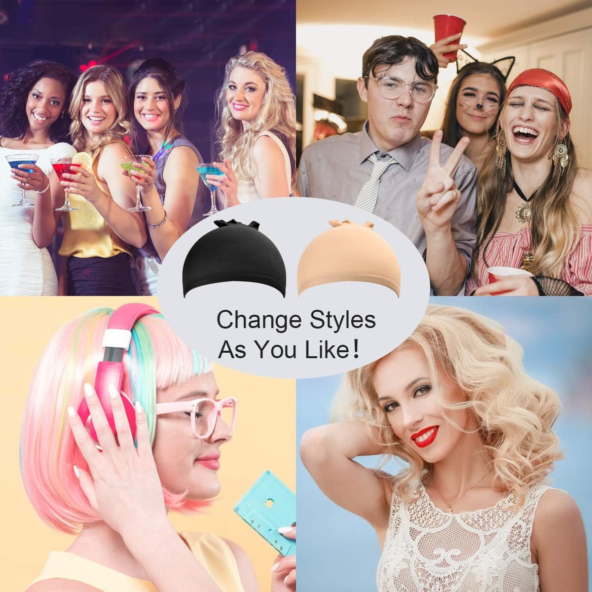 URAQT - bonnet perruque nylon - 4pcs - unisexe, nude & noir, filets pour perruque