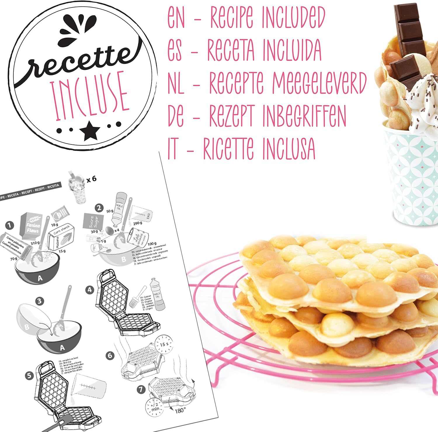 ScrapCooking - Bubble Waffle Factory - gaufrier, compact, anti-adhésif, rotation 180°, vert