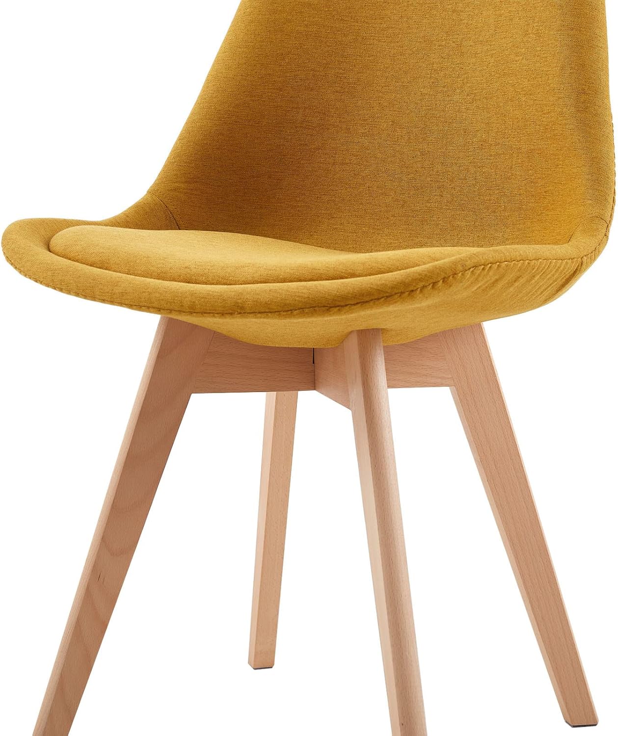EGGREE - Lot de 2 chaises scandinaves tissu lin jaune, bois hêtre, rembourrées