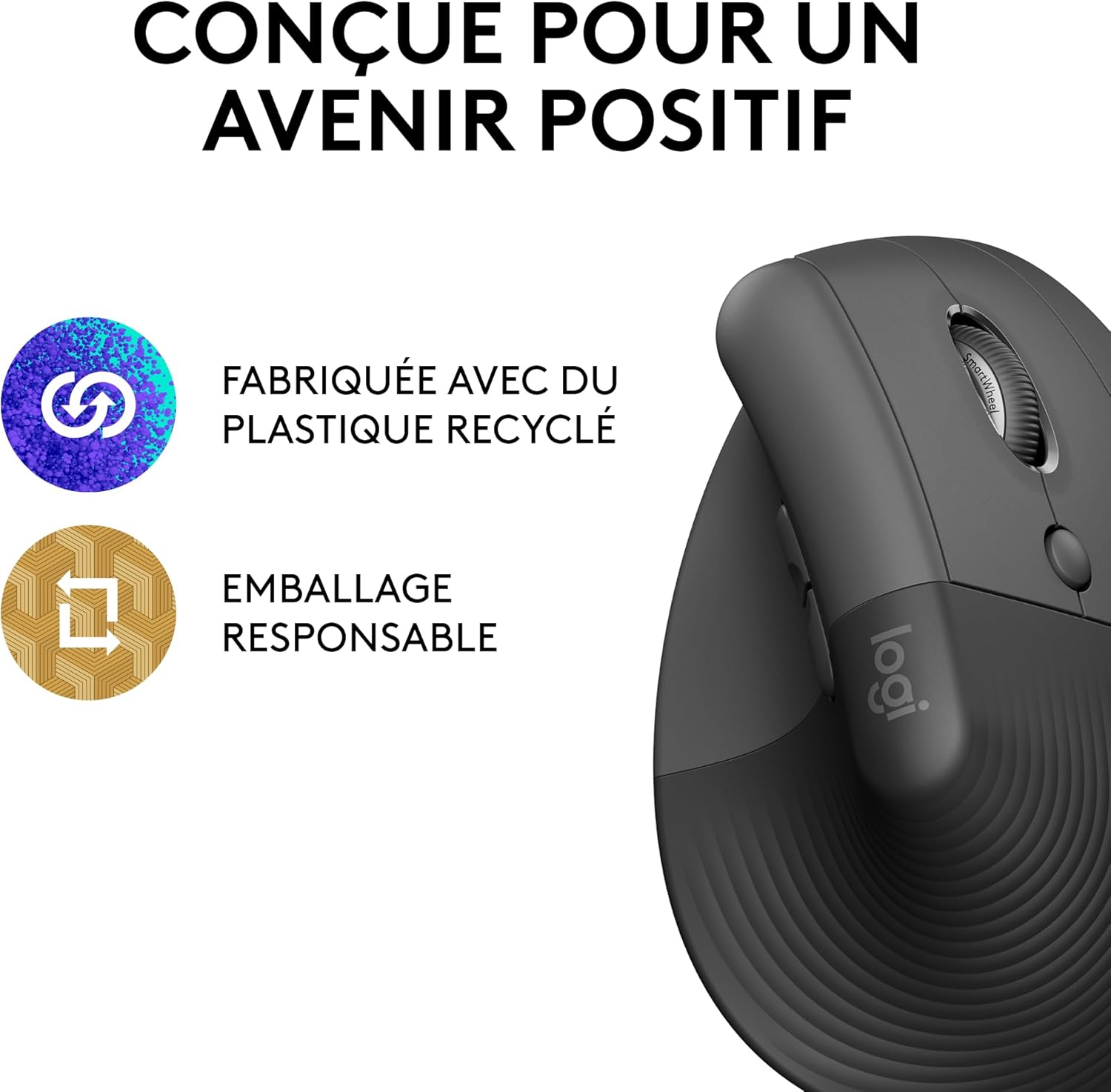 Logitech - Lift série - souris verticale compacte - sans fil, Bluetooth, silencieuse, 4 boutons, Windows/macOS/iPadOS