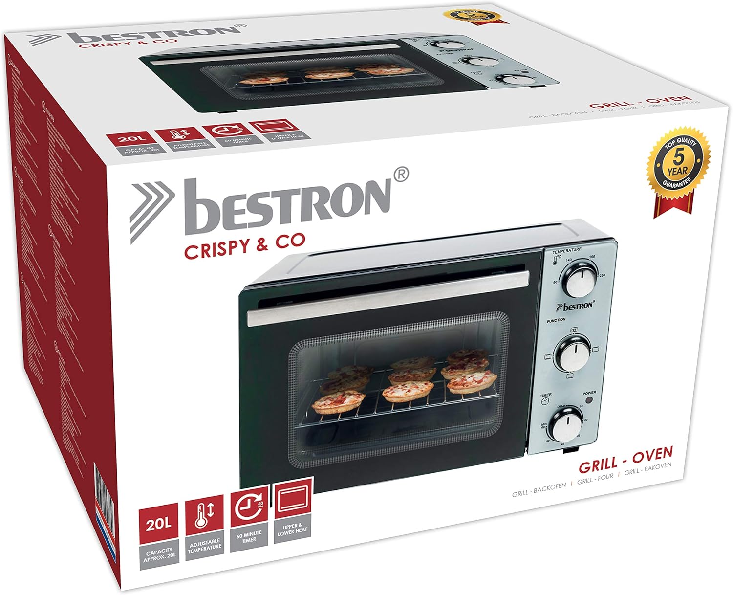 Bestron - mini-four compact - 20L - 1300W, convection, inox, noir