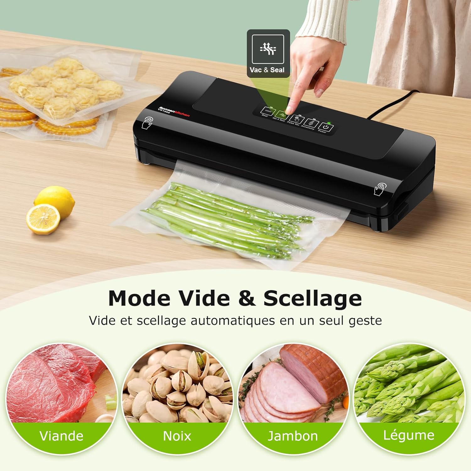 Bonsenkitchen - machine sous vide compacte - multifonction, sacs inclus
