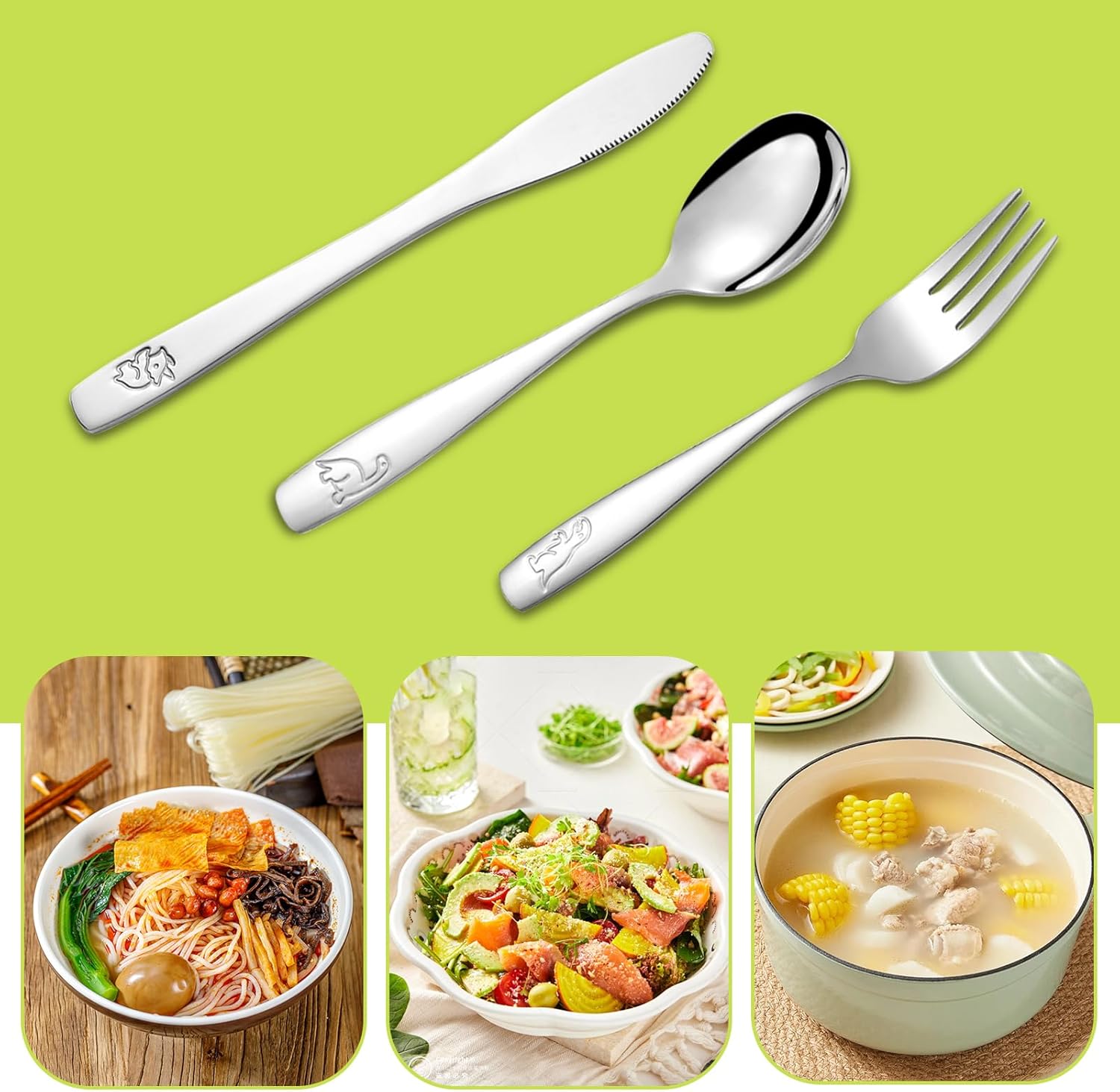 Couverts enfant inox 9 pièces - motif dinosaure - sécurité enfant