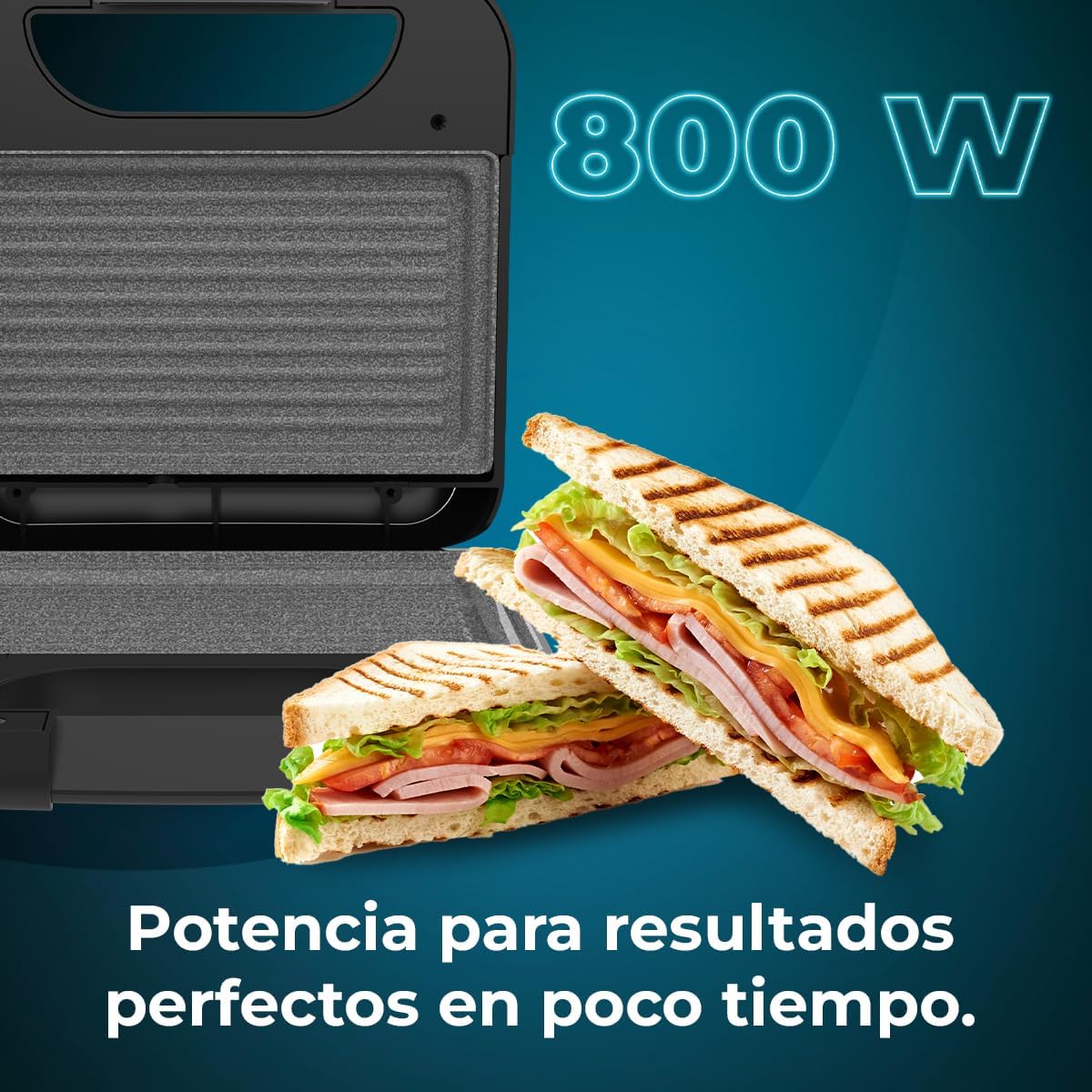 Cecotec - Rock'nToast Grill+ - 800W, revêtement pierre, inox, sans PFOA