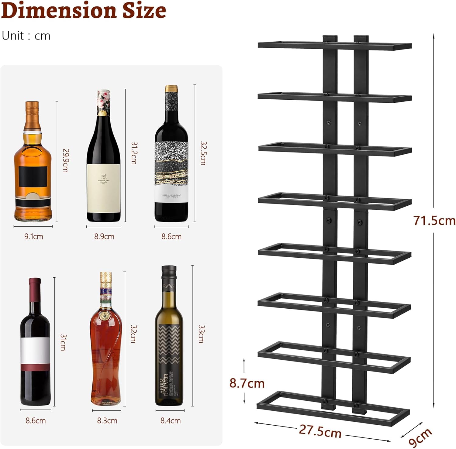Favoosty – Étagère à vin murale, métal, 8 niveaux, noire, FAVOOSTY