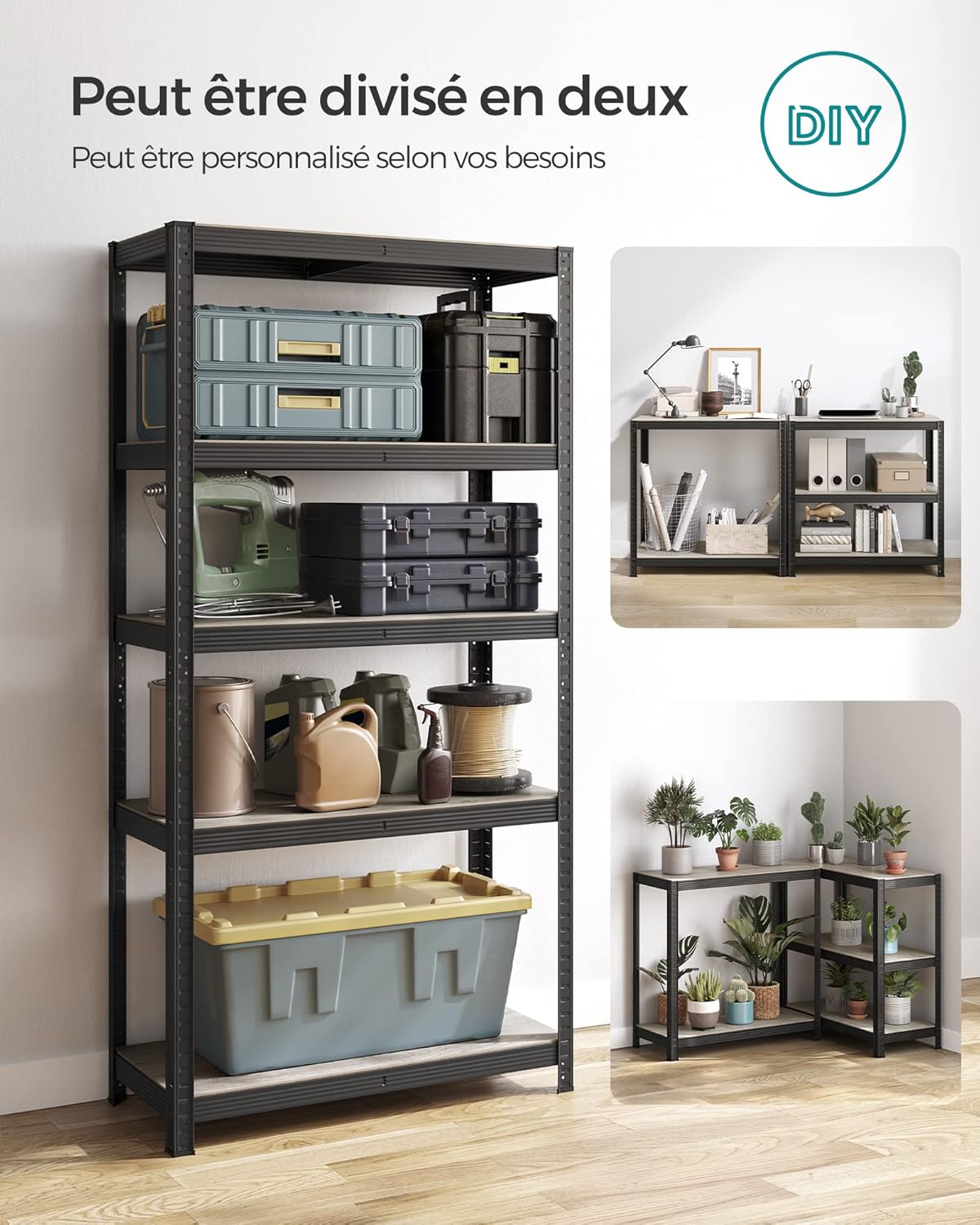 SONGMICS - étagère 5 niveaux 40x90x180 cm, 875kg, planches réglables, GLR040B22