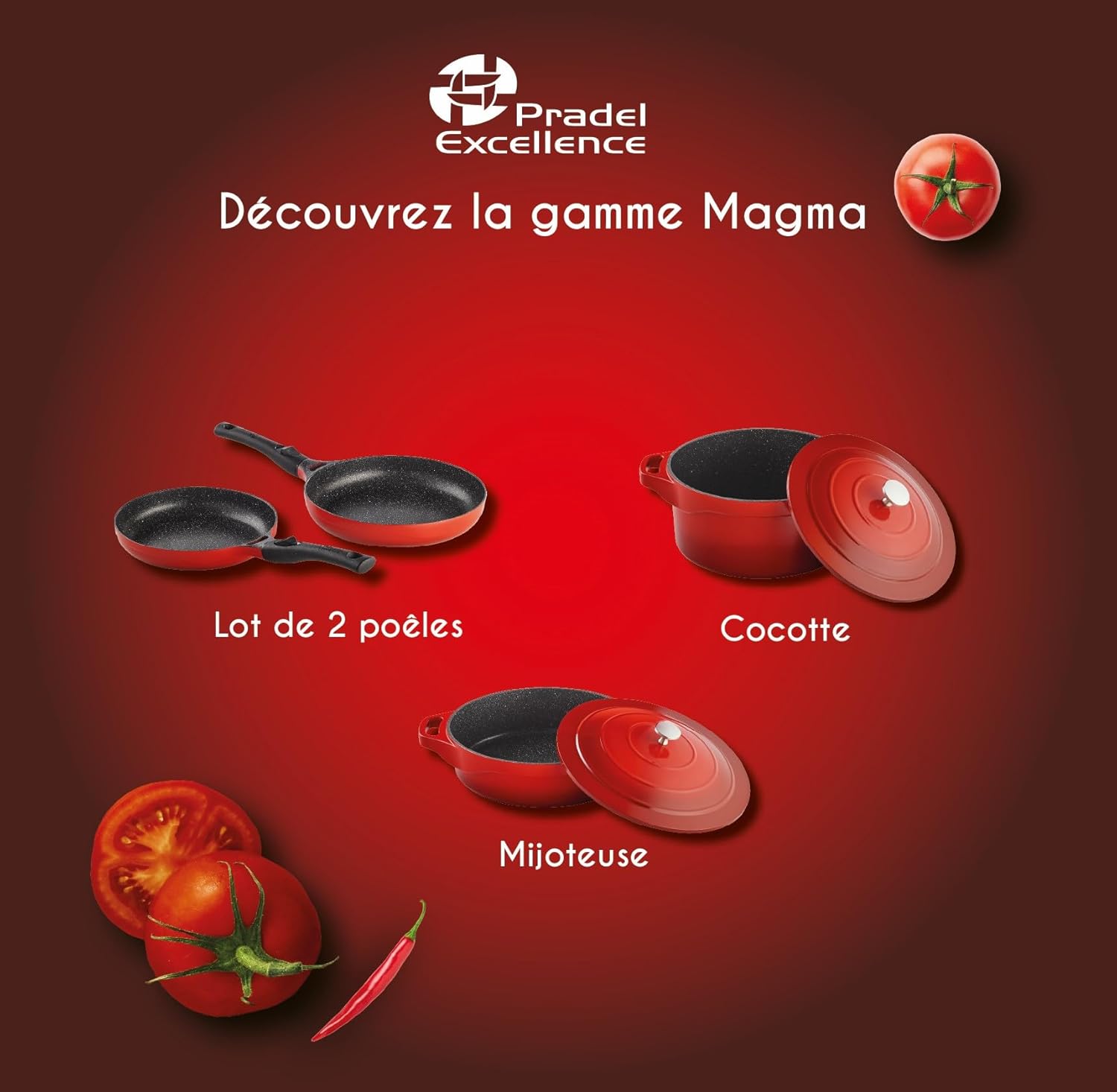 Pradel - Cocotte Ronde fonte d'aluminium 24cm anti-adhésive, maniques amovibles, tous feux - PCUI003002