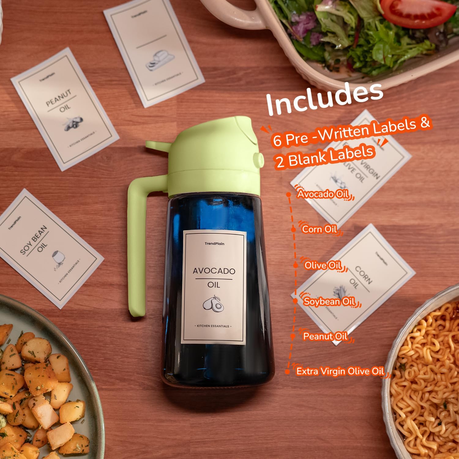 TrendPlain - Spray Huile Cuisine 470ml - 2-en-1 Vaporisateur Salades - TPSD824GS