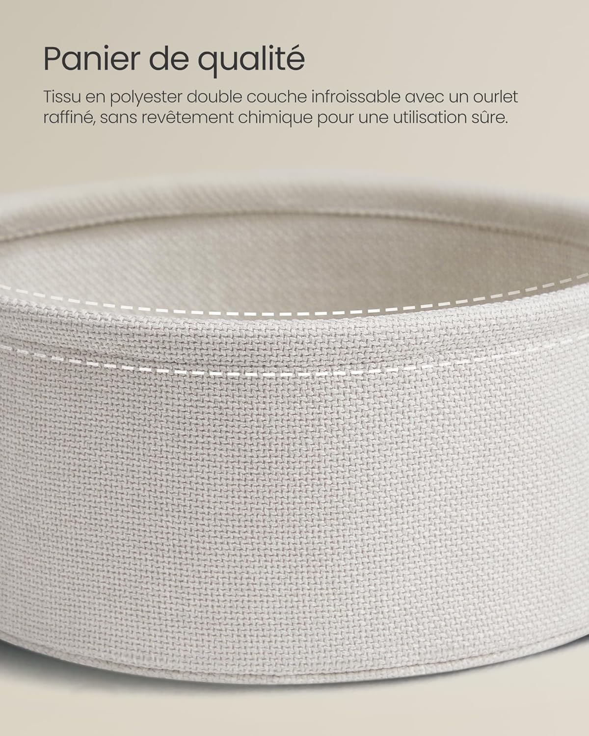 VASAGLE - Table basse ronde moderne, avec panier tissu, beige, LET223K67