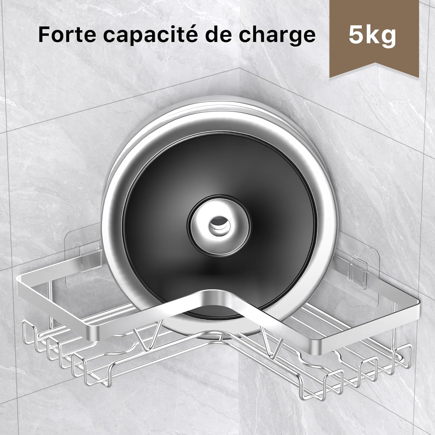 KEGII - étagère douche 3 niveaux - inox, angle, sans perçage, argent