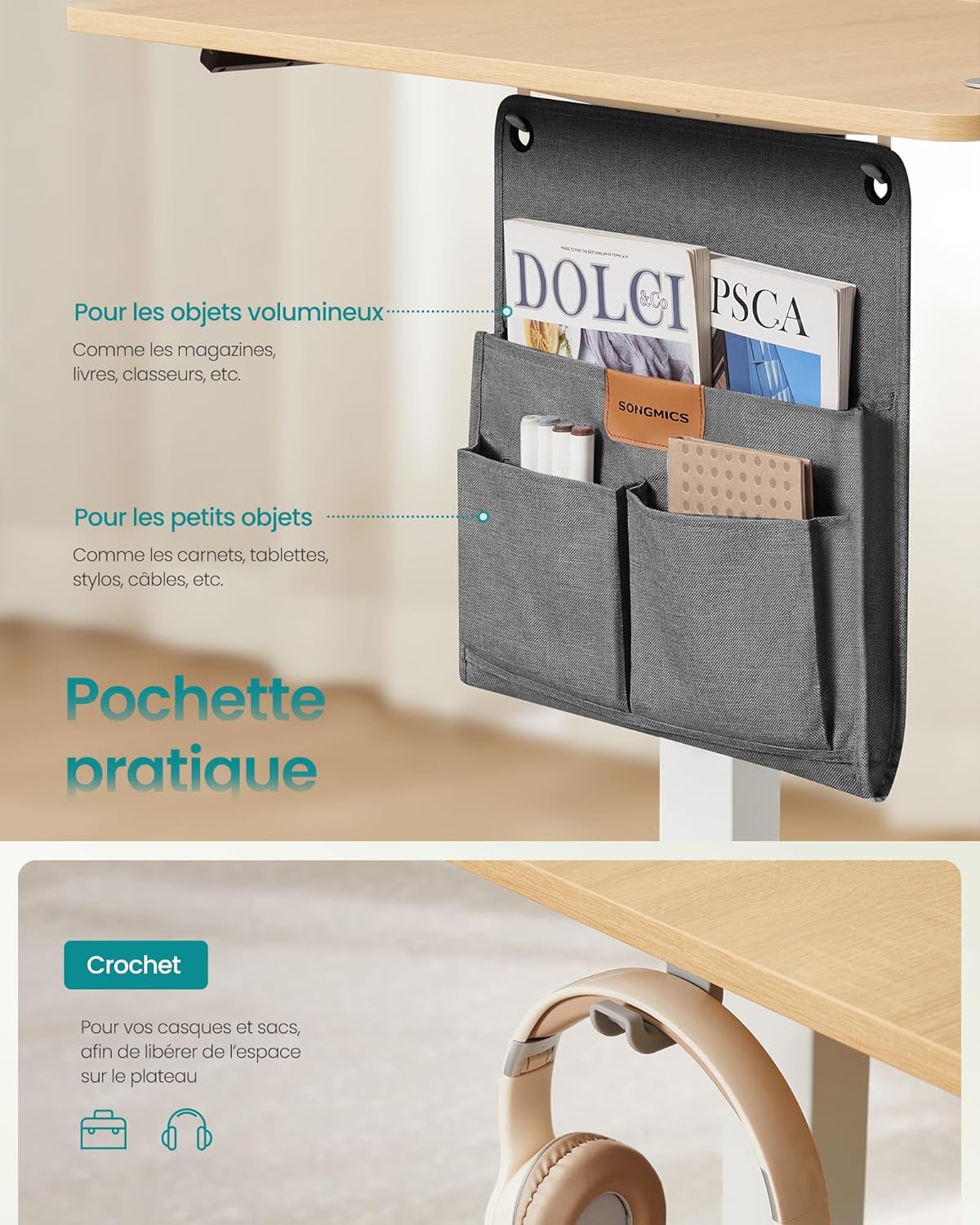 SONGMICS - bureau électrique - 120x60 cm - réglable, mémoire 4 hauteurs LSD132YA01