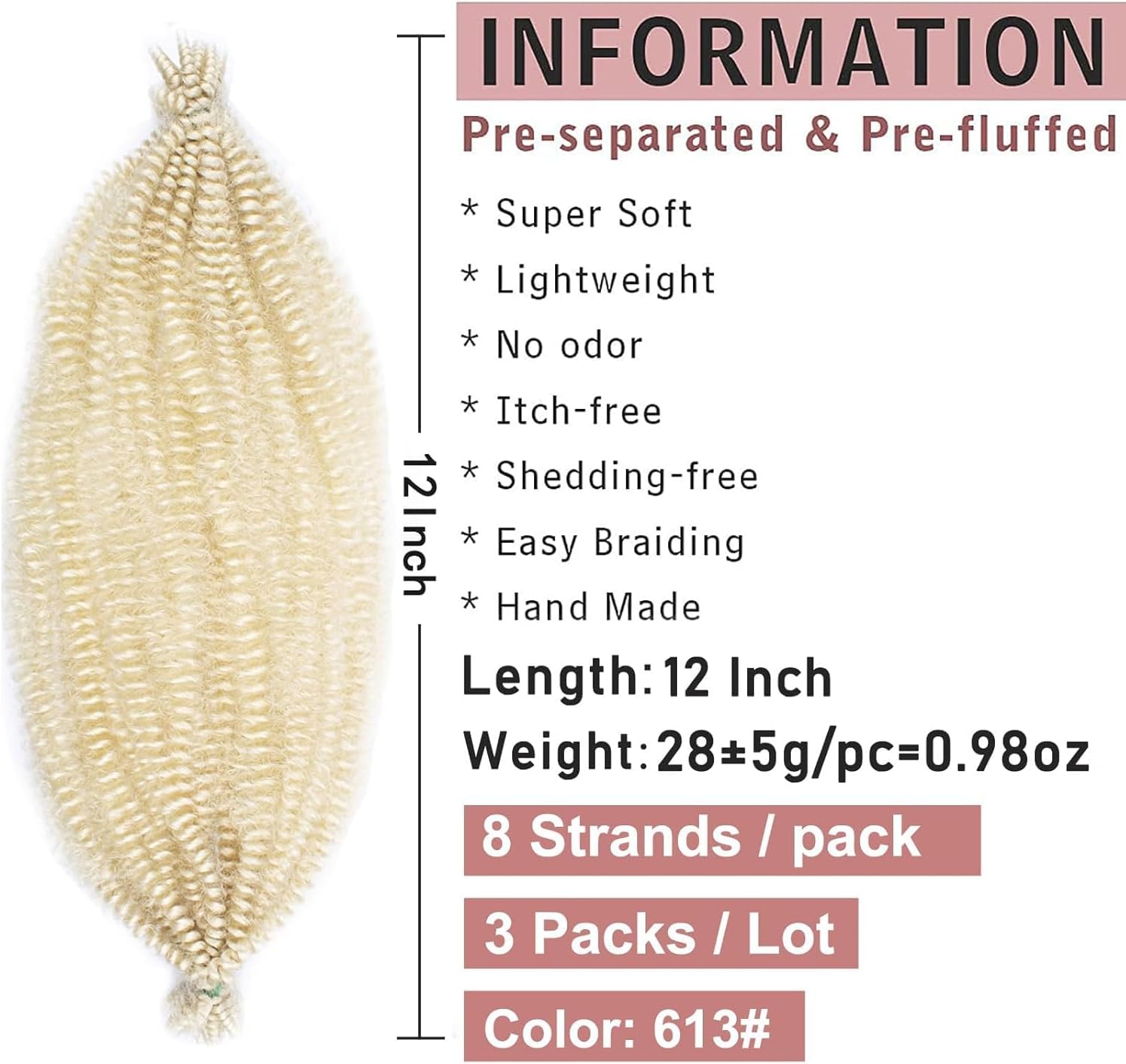 Xtrend - Springy Pre-Separated Twist - 12 pouces - Afro blond, 8 mèches, 613#