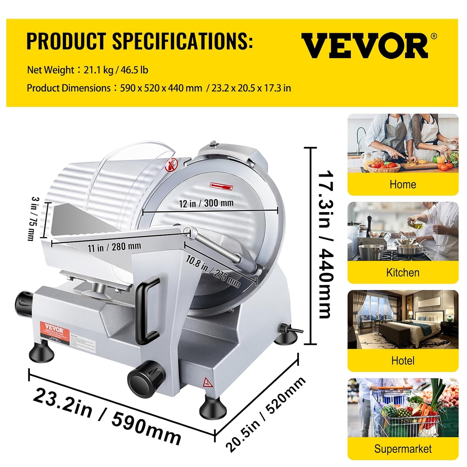 VEVOR - trancheuse électrique 300 mm - 320 W, 350-400 tr/min, inox