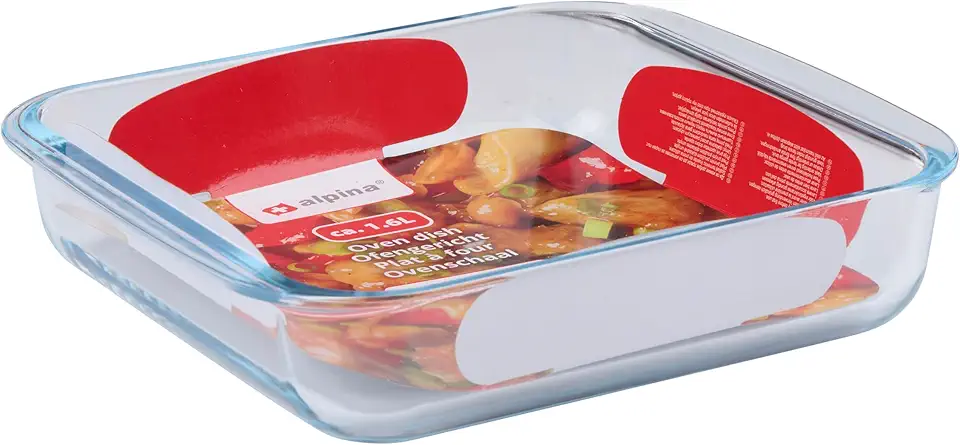 Alpina - plat à four carré verre 1,6L - 24,5x22x5cm - four, micro-ondes, lave-vaisselle