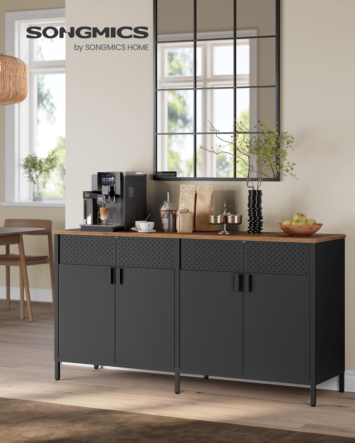 SONGMICS - buffet métal série LSC205BD01 - 40x141x76 cm - 4 portes magnétiques