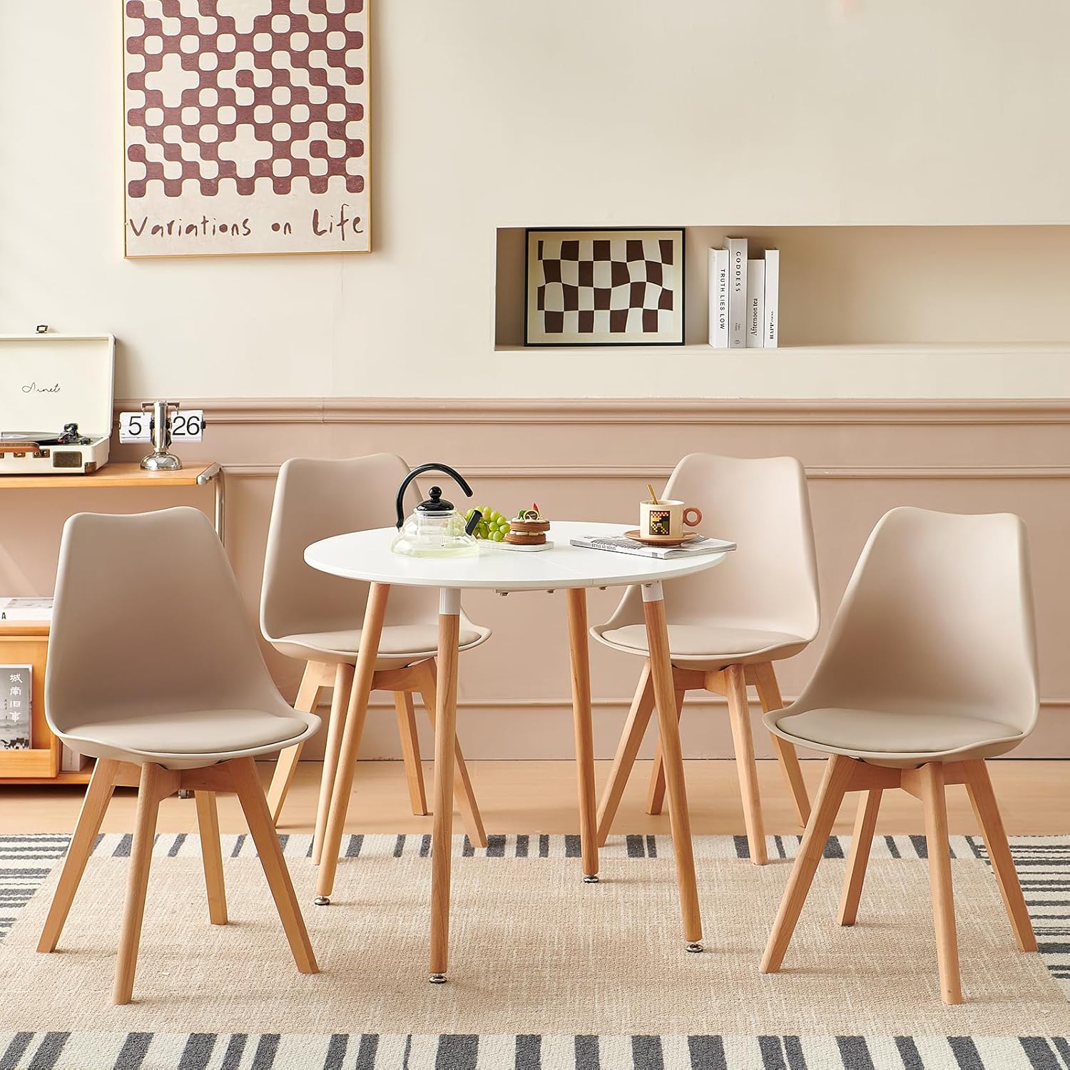 EGGREE - chaises scandinaves - lot de 6 - pieds hêtre, rembourrées, kaki clair