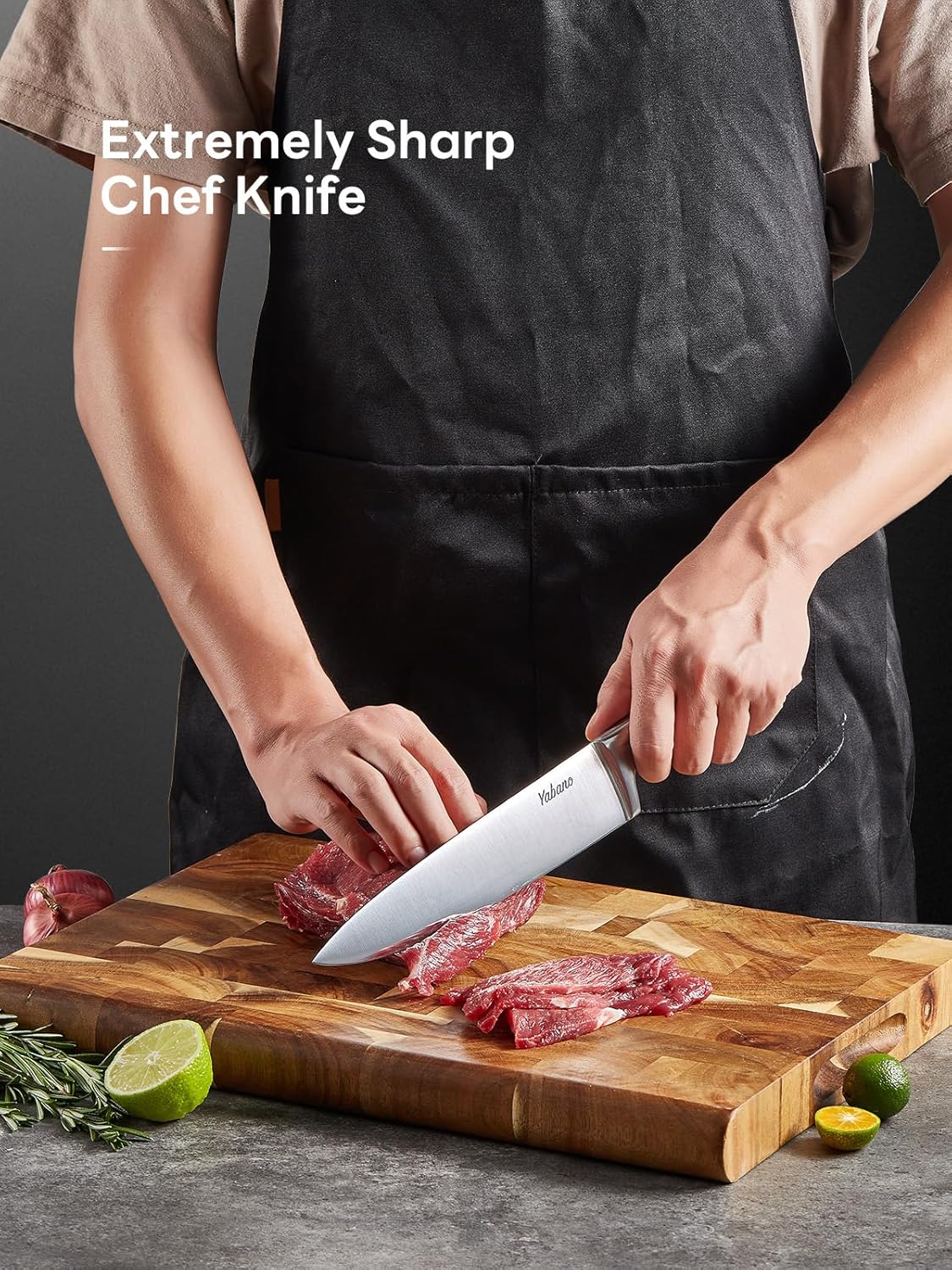 Yabano - Bloc couteaux 7 pièces inox allemand, aiguiseur, ciseaux inclus