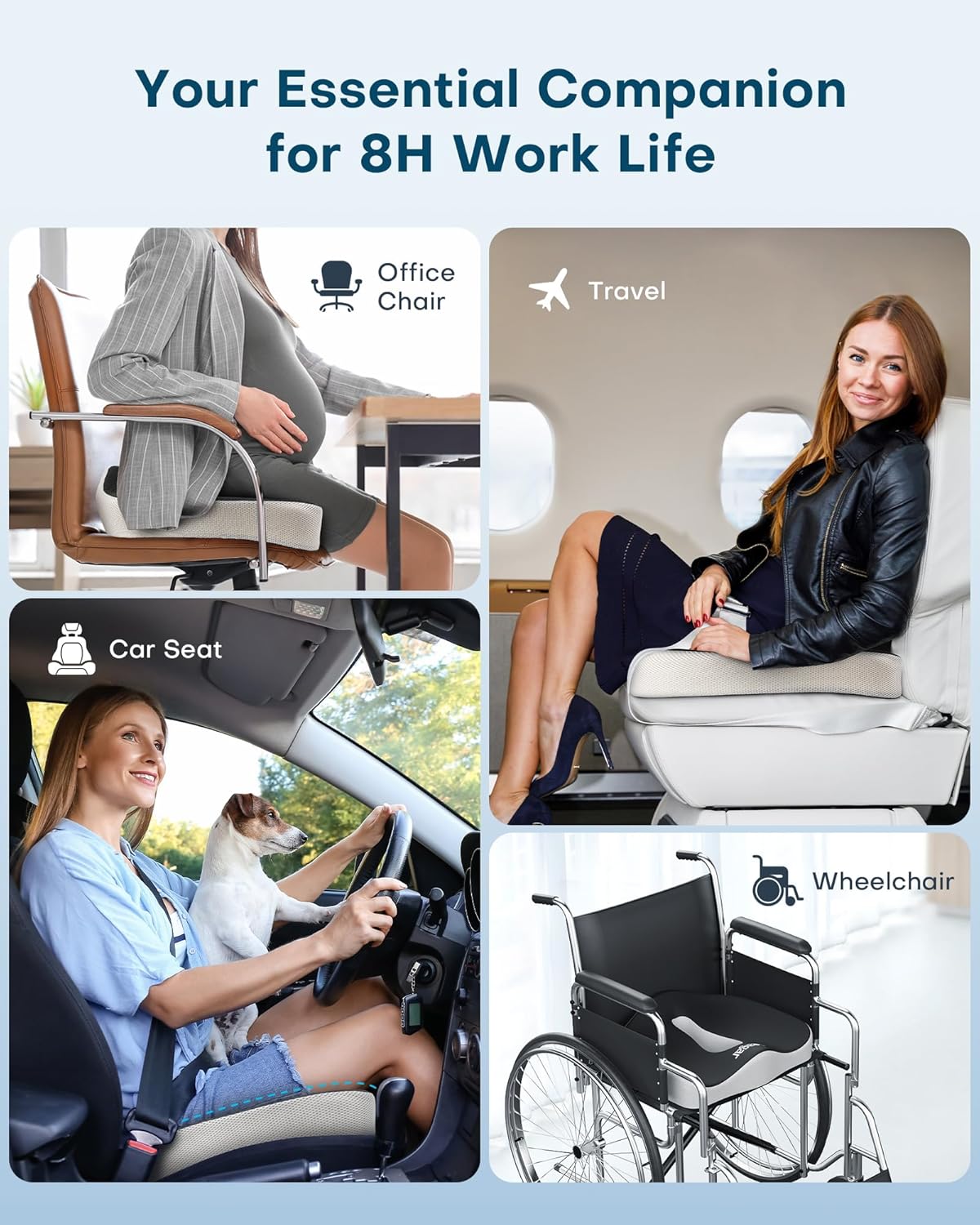 Feagar - coussin d'assise mémoire de forme - ergonomique - soulage le coccyx, idéal chaise ou voiture