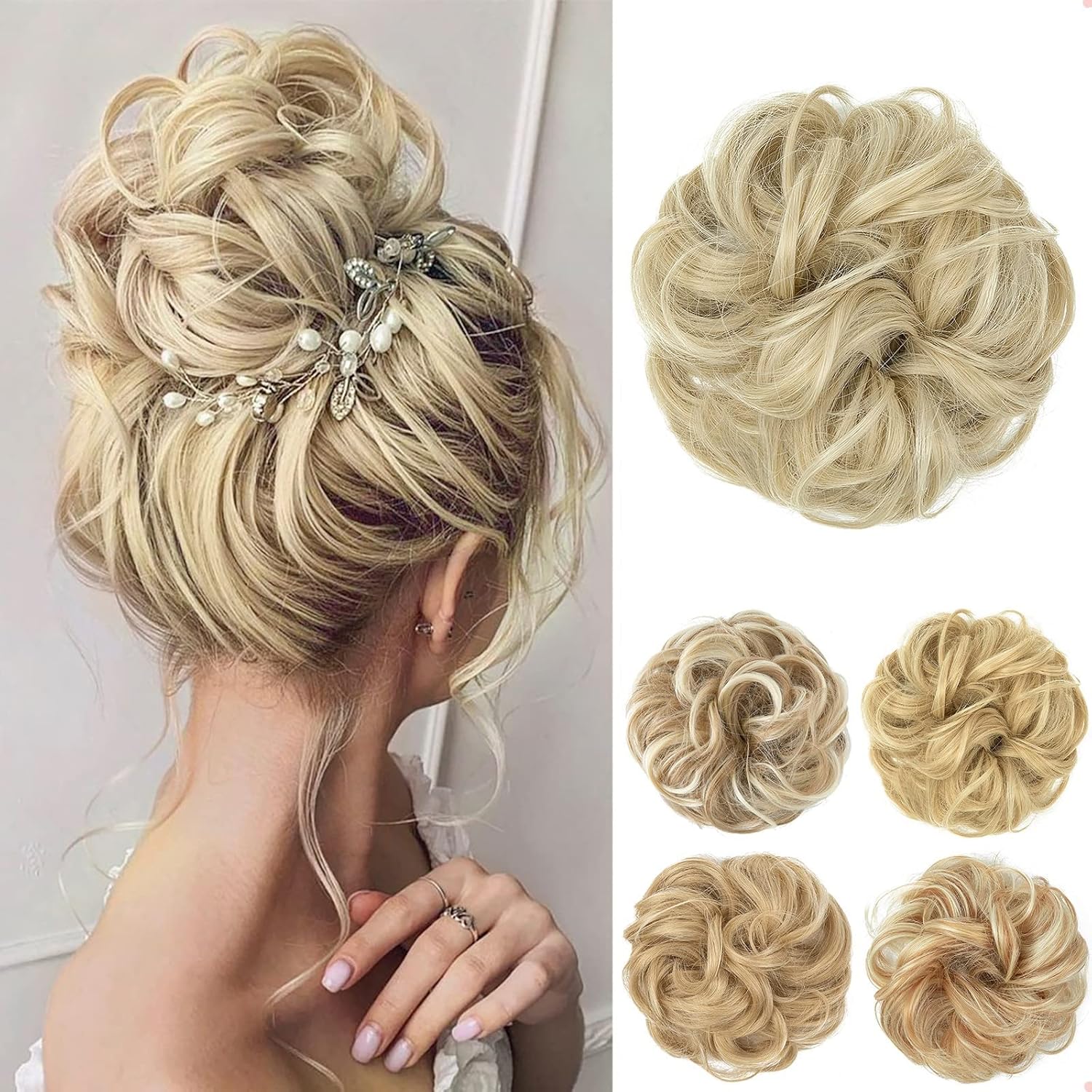 JJstar - Chignon postiche bouclé, élastique, blond cendré pâle