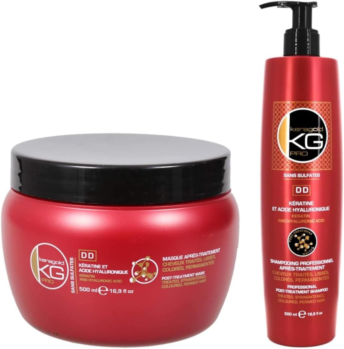 KERAGOLD - Pro DD - 500ml x2 - Shampoing & masque, kératine, sans sulfates