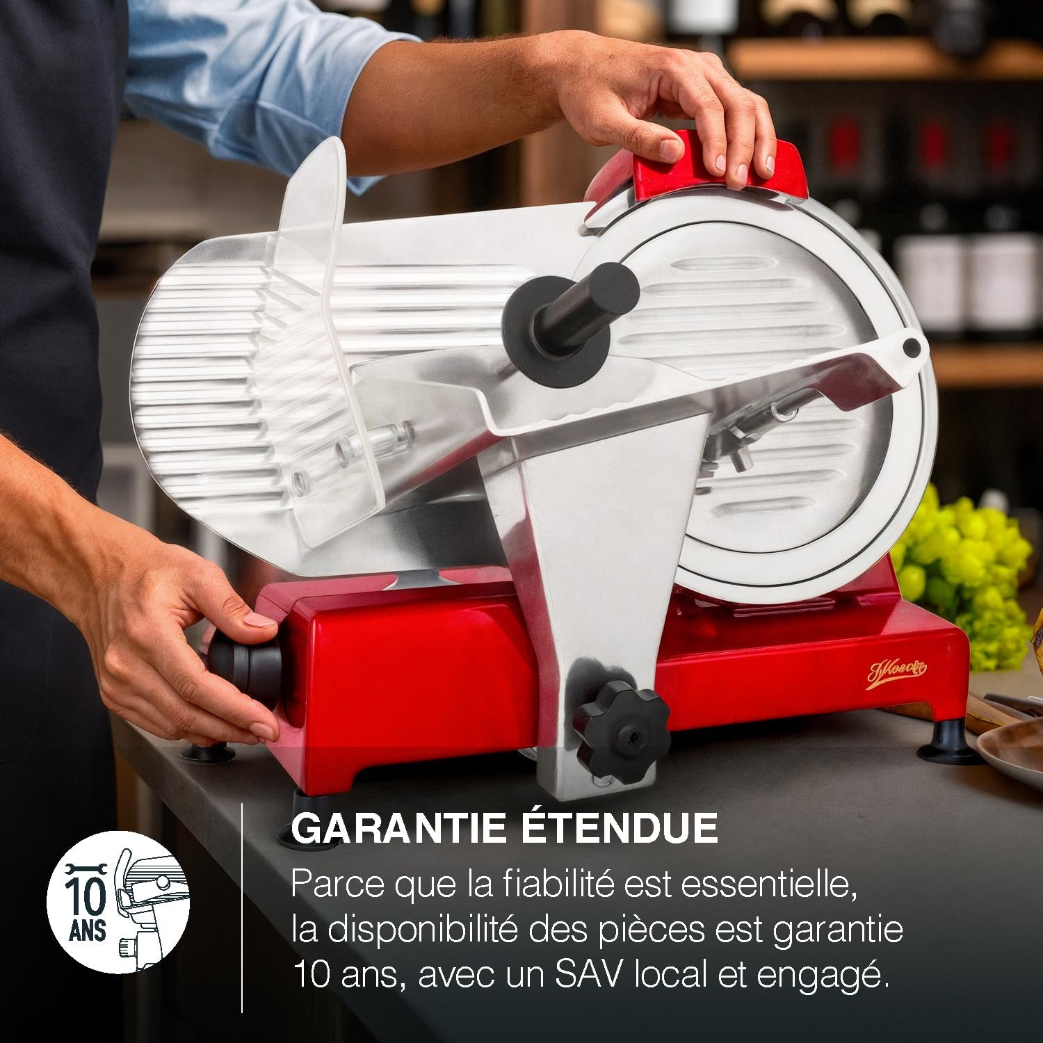 H.Koenig - trancheuse électrique pro - lame 25 cm - coupe 0-12 mm, aiguiseur, MSX250