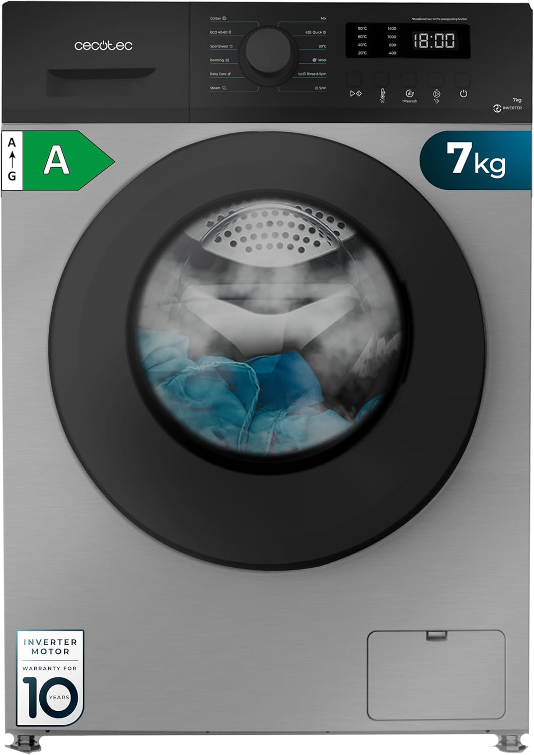 Cecotec - Bolero DressCode 7kg - 12 programmes, Inverter, 1400tr/min, vapeur - 7150