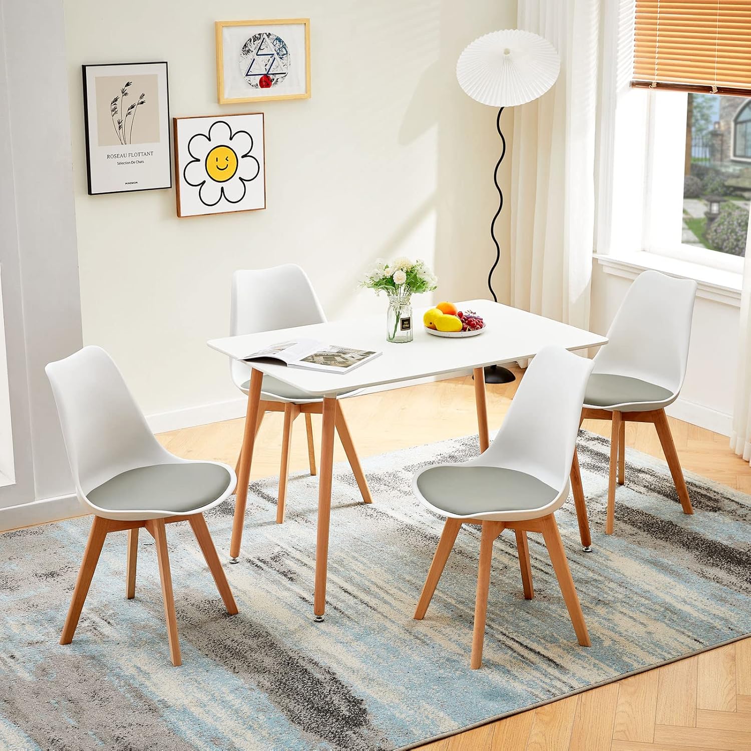 EGGREE - Lot de 8 chaises scandinaves - bois hêtre - assise cuir PU