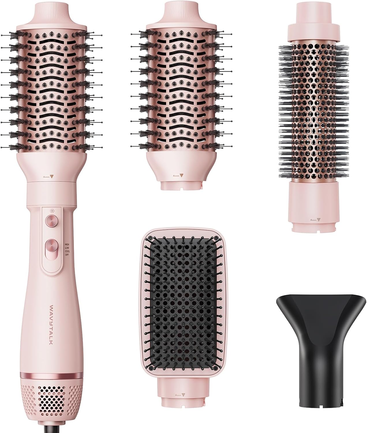 wavytalk - Ensemble brosses sèche-cheveux rose - multi-accessoires, coiffage volumisant