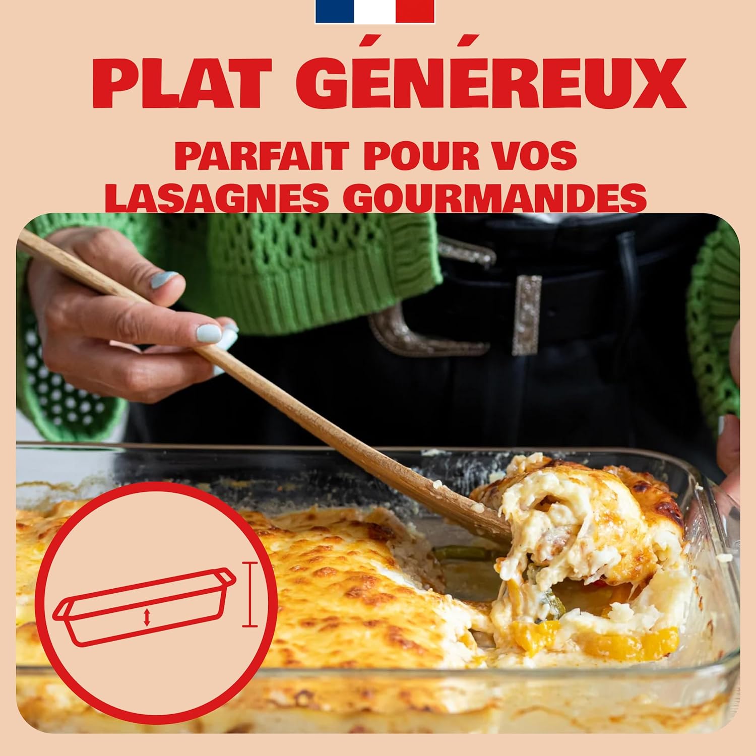 Pyrex - Plat à four rectangulaire 3,7L - verre borosilicate, poignées larges, spécial lasagnes