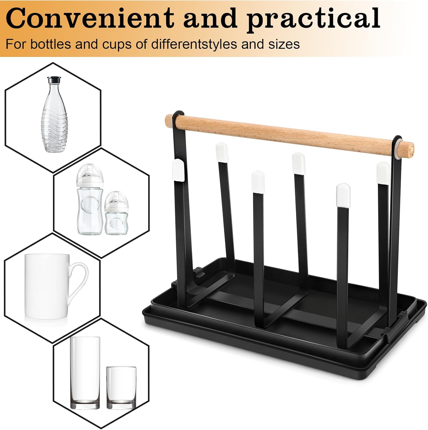 Royouzi - Porte-bouteilles 6 places - bac égouttoir - acier noir