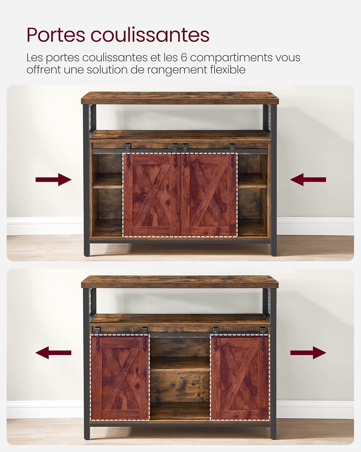 VASAGLE - Buffet de cuisine, 100x33x80cm, portes coulissantes, étagères réglables, LSC092B01