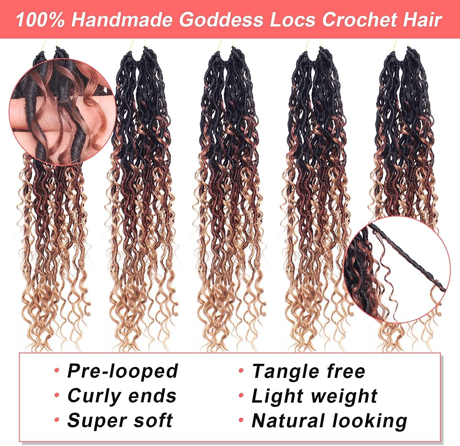 Xtrend - River 24 pouces - 3 tons, boucles mi-longues et pointes, 12 mèches, pré-bouclées - 1B3027